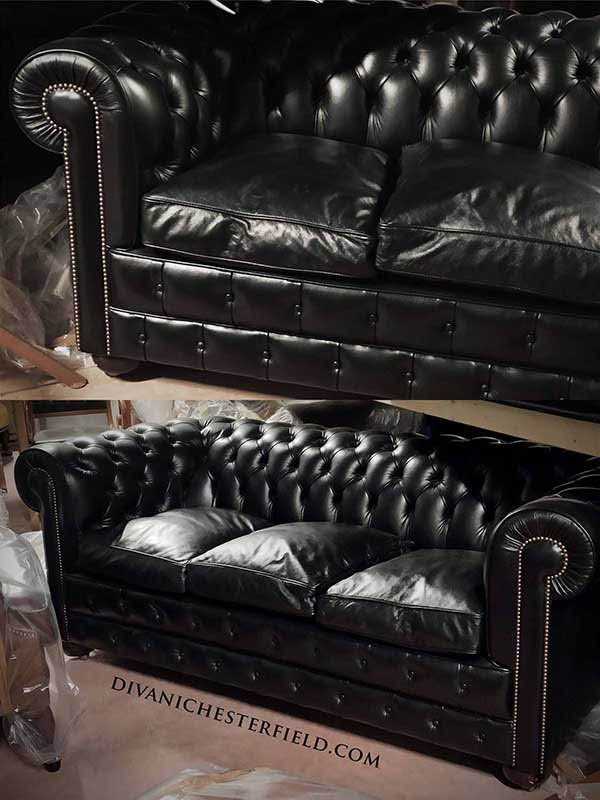 Divano chesterfield 3 posti pelle nera